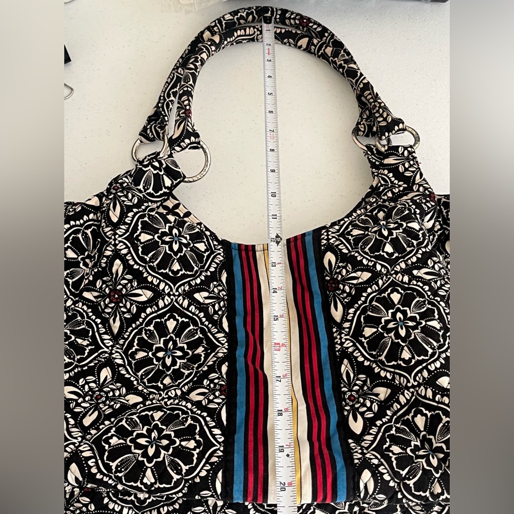 Vera Bradley Barcelona Black White Multicolor Stripe Scoop Quilted Purse - Picture 10 of 10